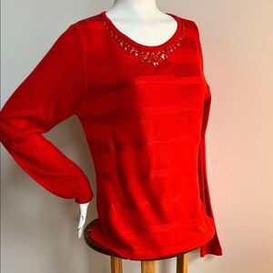 Jenny Vibrant Red jeweled Beaded fine knit Sweater